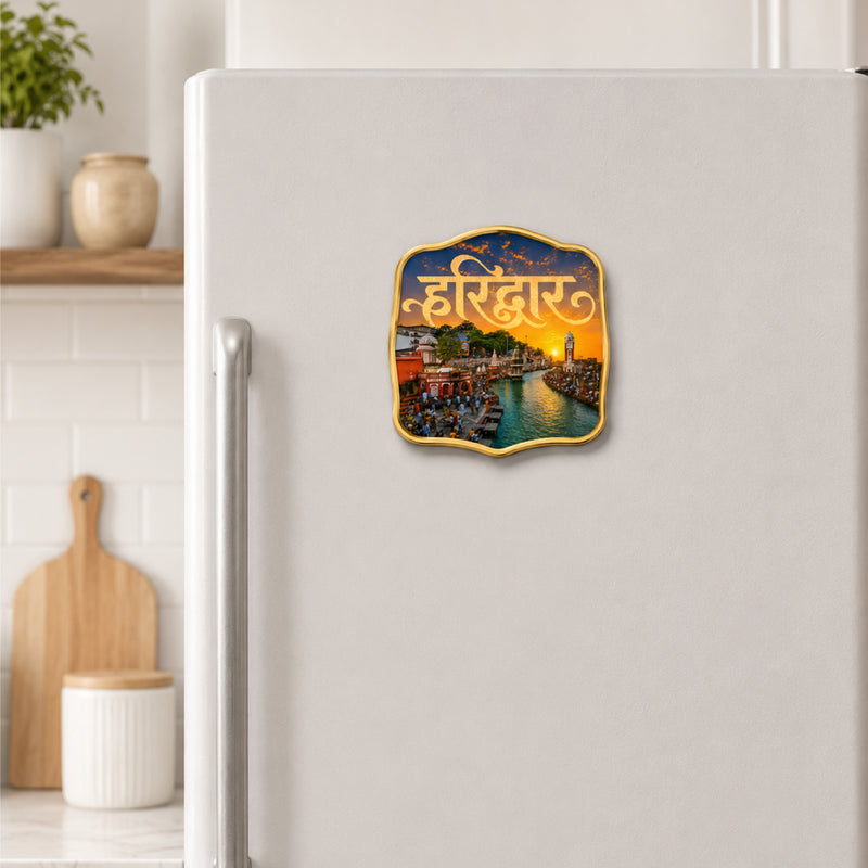 Todfod Haridwar Fridge Magnet | Wooden Har Ki Pauri Ganga Ghat Souvenir Refrigerator Magnet | Uttarakhand Spiritual Travel Decorative Magnet for Kitchen, Home & Office | 3 Inch