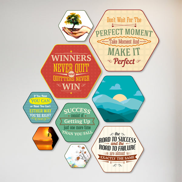 TodFod Motivational Hexagon Wall Hanging Decor Set | Inspiring Quote MDF Wood Plaques for Home & Office