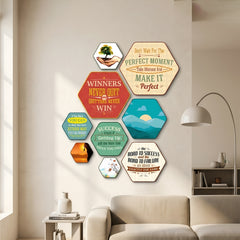 TodFod Motivational Hexagon Wall Hanging Decor Set | Inspiring Quote MDF Wood Plaques for Home & Office