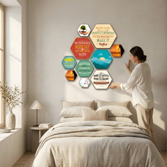 TodFod Motivational Hexagon Wall Hanging Decor Set | Inspiring Quote MDF Wood Plaques for Home & Office