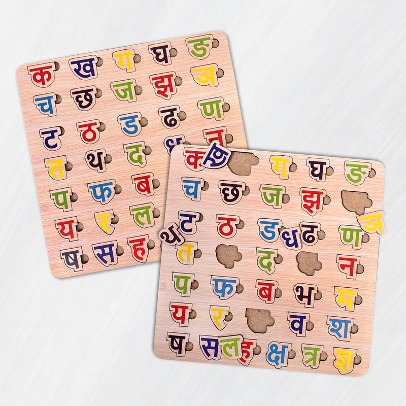 Todfod Hindi Alphabet Wooden  Puzzle Board for Kids | Ka se Gya Varnamala Letter Matching Educational Toy | Montessori Wooden Learning Puzzle for Toddlers 2+ Years | Early Brain Development & Fine Motor Skills Toy