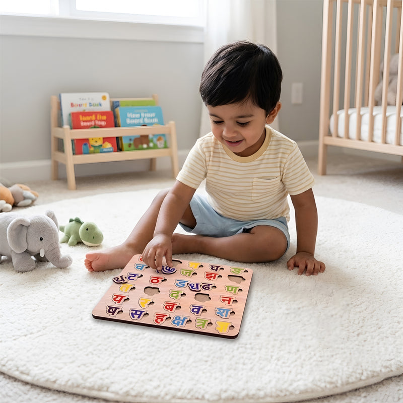 Todfod Hindi Alphabet Wooden  Puzzle Board for Kids | Ka se Gya Varnamala Letter Matching Educational Toy | Montessori Wooden Learning Puzzle for Toddlers 2+ Years | Early Brain Development & Fine Motor Skills Toy