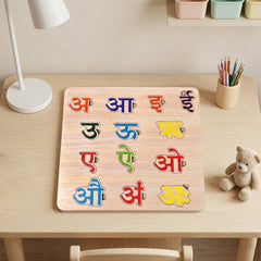 Todfod Hindi Swar Wooden Vowels Puzzle Board for Kids | Hindi Varnamala Alphabet Matching Educational Toy | Montessori Wooden Learning Puzzle for Toddlers 2+ Years | Early Brain Development & Fine Motor Skills Toy