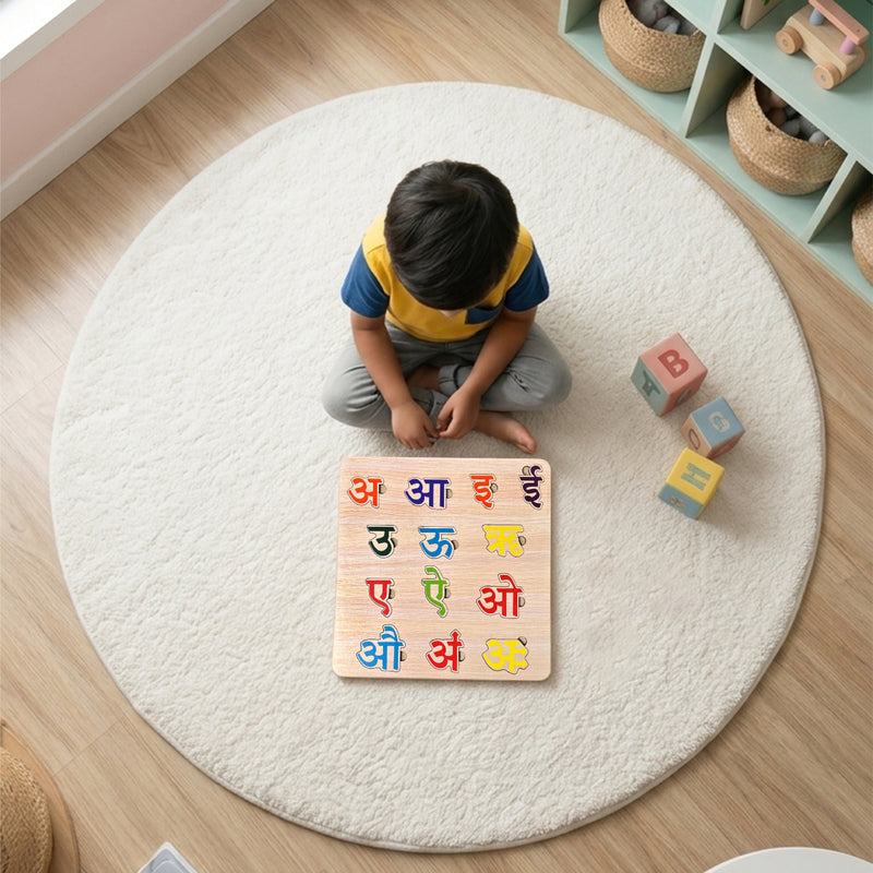 Todfod Hindi Swar Wooden Vowels Puzzle Board for Kids | Hindi Varnamala Alphabet Matching Educational Toy | Montessori Wooden Learning Puzzle for Toddlers 2+ Years | Early Brain Development & Fine Motor Skills Toy