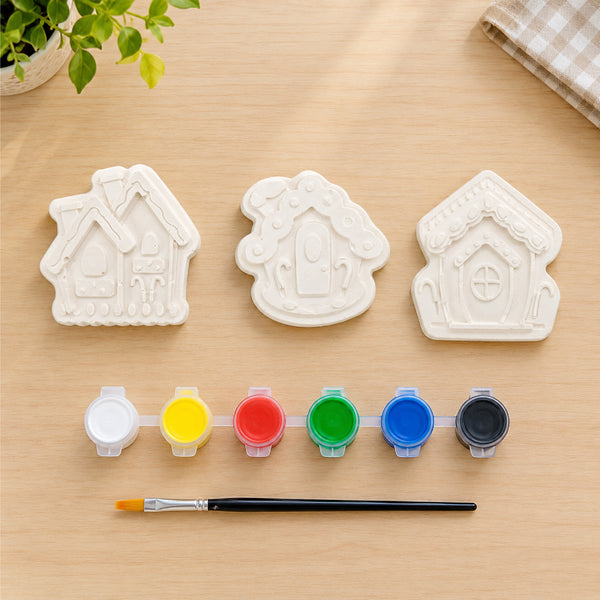 Todfod DIY House Painting Kit for Kids, Set of 3 White House Shaped Painting Figures with 6 Paint Colors and Brush, Creative Art and Craft Activity