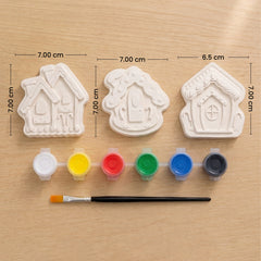Todfod DIY House Painting Kit for Kids, Set of 3 White House Shaped Painting Figures with 6 Paint Colors and Brush, Creative Art and Craft Activity