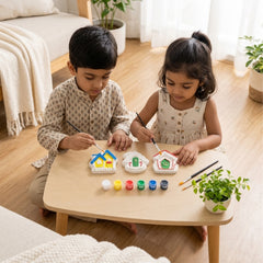Todfod DIY House Painting Kit for Kids, Set of 3 White House Shaped Painting Figures with 6 Paint Colors and Brush, Creative Art and Craft Activity