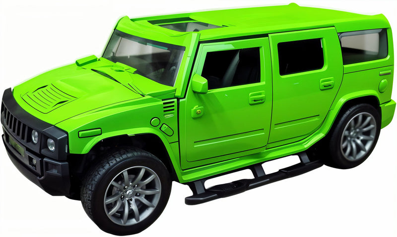 Green toy SUV on a white background