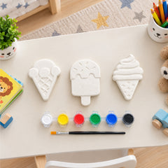 Todfod DIY Plaster Painting Kit for Kids, Ice Cream Shapes Art and Craft Set with 3 Figures, 6 Paint Colours and 1 Paintbrush