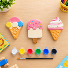 Todfod DIY Plaster Painting Kit for Kids, Ice Cream Shapes Art and Craft Set with 3 Figures, 6 Paint Colours and 1 Paintbrush
