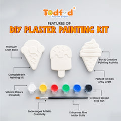 Todfod DIY Plaster Painting Kit for Kids, Ice Cream Shapes Art and Craft Set with 3 Figures, 6 Paint Colours and 1 Paintbrush
