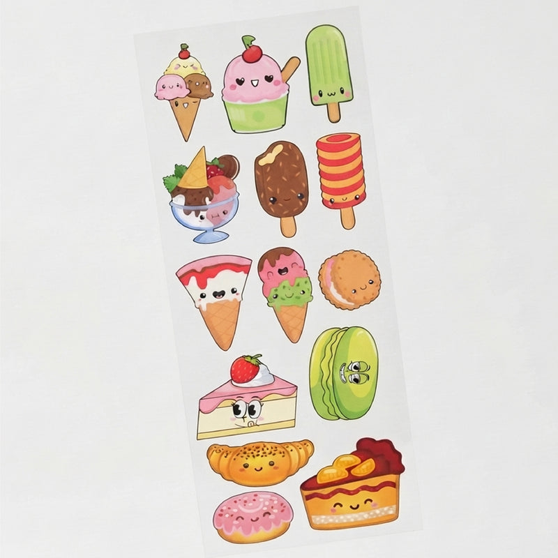 TodFod Cute Ice Cream DTF Heat Transfer Sticker Sheet | Adorable Ice Cream & Dessert Cartoon Iron-On Transfers for T-Shirts, Clothes, Bags & Fabric DIY Crafts | 11 x 4 Inch