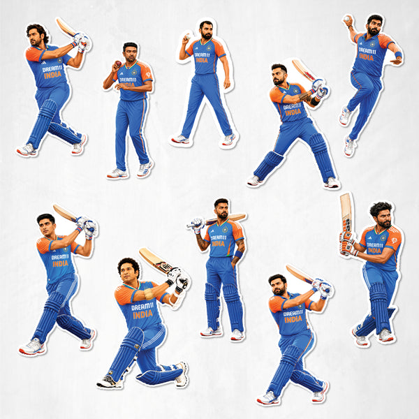 TodFod Indian Cricketers Fridge Magnet Set of 10 | 3 Inch Dream11 India Team Batting & Bowling MDF Wood Magnets