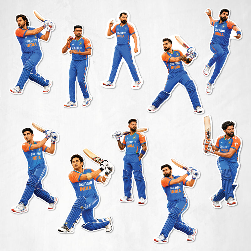 TodFod Indian Cricketers Fridge Magnet Set of 10 | 3 Inch Dream11 India Team Batting & Bowling MDF Wood Magnets