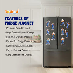 TodFod Indian Cricketers Fridge Magnet Set of 10 | 3 Inch Dream11 India Team Batting & Bowling MDF Wood Magnets