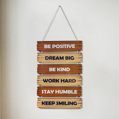 Smaran Inspirational Wooden Wall Hanging Decor | 6 Positive Motivational Quotes Plaque Set | 11x27 Inch Rustic Sign for Living Room Bedroom Office & Gift