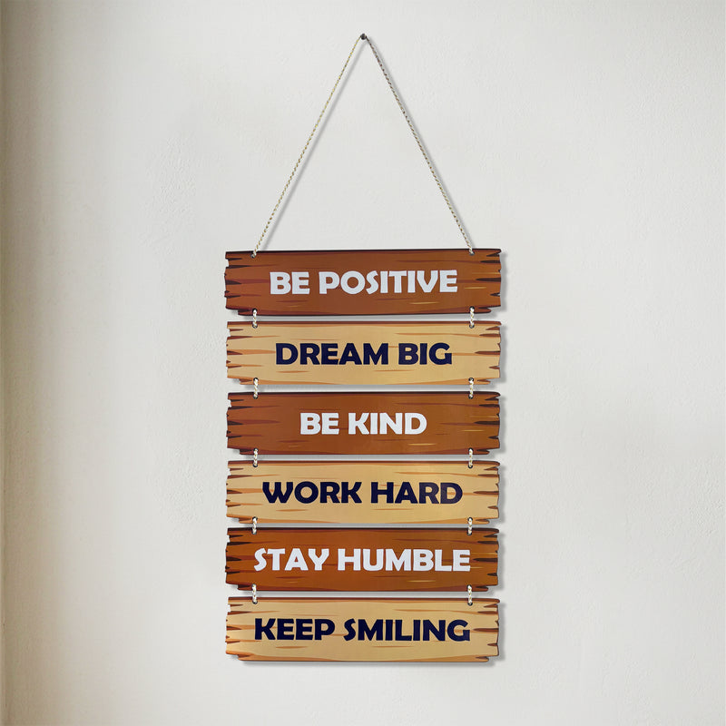 Smaran Inspirational Wooden Wall Hanging Decor | 6 Positive Motivational Quotes Plaque Set | 11x27 Inch Rustic Sign for Living Room Bedroom Office & Gift