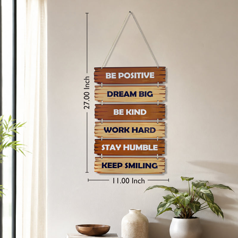 Smaran Inspirational Wooden Wall Hanging Decor | 6 Positive Motivational Quotes Plaque Set | 11x27 Inch Rustic Sign for Living Room Bedroom Office & Gift