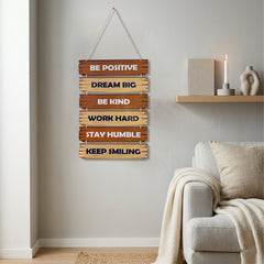 Smaran Inspirational Wooden Wall Hanging Decor | 6 Positive Motivational Quotes Plaque Set | 11x27 Inch Rustic Sign for Living Room Bedroom Office & Gift