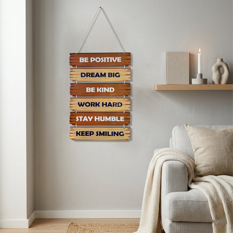 Smaran Inspirational Wooden Wall Hanging Decor | 6 Positive Motivational Quotes Plaque Set | 11x27 Inch Rustic Sign for Living Room Bedroom Office & Gift