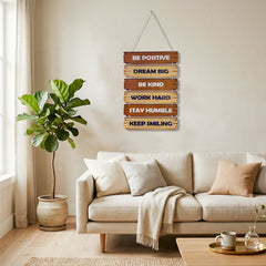 Smaran Inspirational Wooden Wall Hanging Decor | 6 Positive Motivational Quotes Plaque Set | 11x27 Inch Rustic Sign for Living Room Bedroom Office & Gift