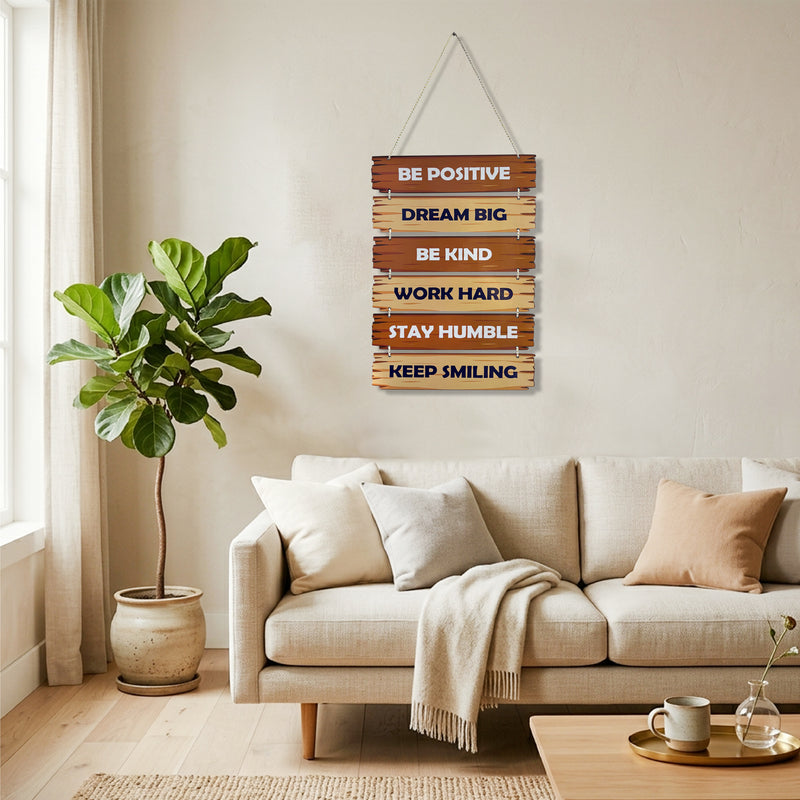 Smaran Inspirational Wooden Wall Hanging Decor | 6 Positive Motivational Quotes Plaque Set | 11x27 Inch Rustic Sign for Living Room Bedroom Office & Gift