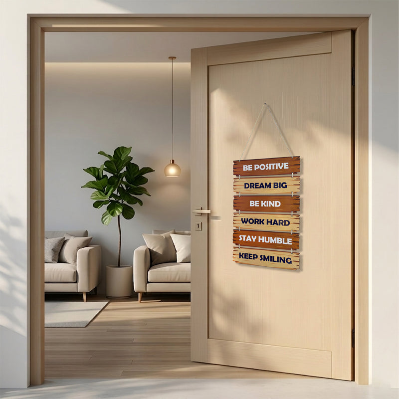Smaran Inspirational Wooden Wall Hanging Decor | 6 Positive Motivational Quotes Plaque Set | 11x27 Inch Rustic Sign for Living Room Bedroom Office & Gift