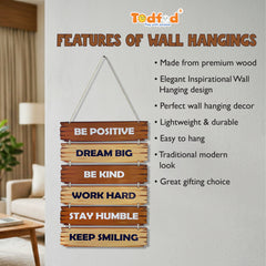 Smaran Inspirational Wooden Wall Hanging Decor | 6 Positive Motivational Quotes Plaque Set | 11x27 Inch Rustic Sign for Living Room Bedroom Office & Gift