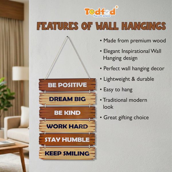 Smaran Inspirational Wooden Wall Hanging Decor | 6 Positive Motivational Quotes Plaque Set | 11x27 Inch Rustic Sign for Living Room Bedroom Office & Gift