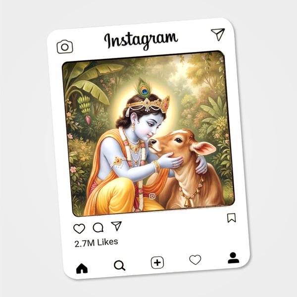 Todfod Krishna Instagram Theme Fridge Magnet | Cute Bal Krishna with Cow MDF Wooden Refrigerator Magnet | 2.5 x 3.5 Inch Spiritual Kitchen Decor