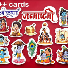 Set of stickers with cartoon characters on a red background