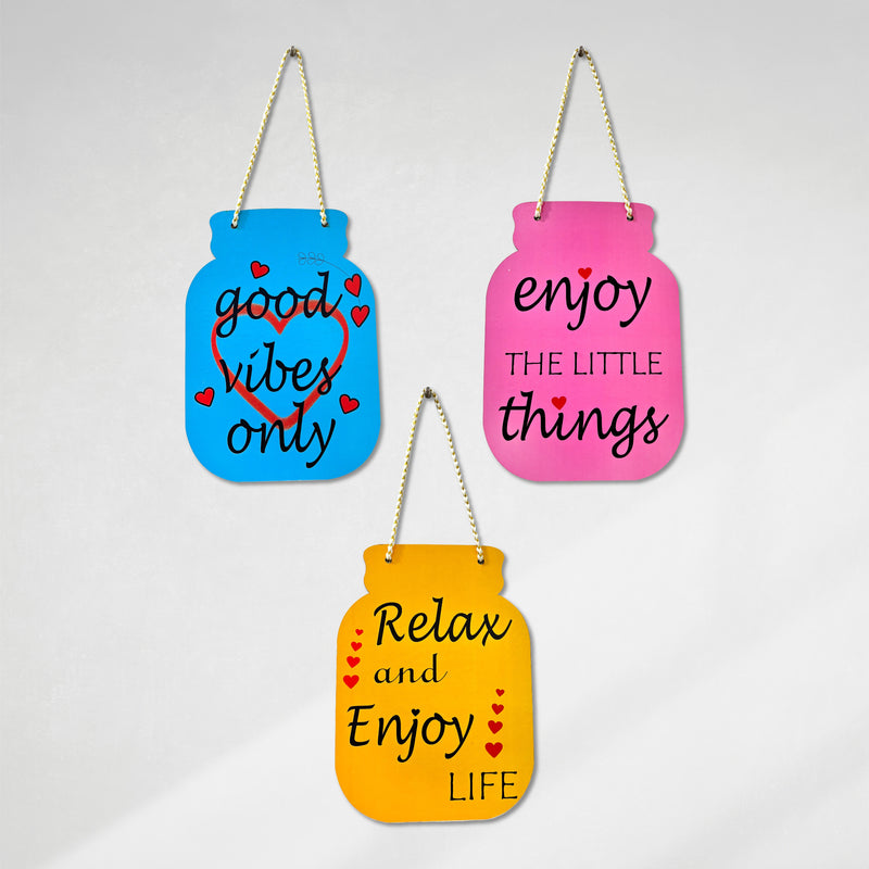 Smaran Jar Shaped Wooden Wall Hanging Sign Set | Good Vibes Only Enjoy Little Things Relax Life | 5x7 Inch Rustic Farmhouse Boho Plaque for Living Room Bedroom Home Decor