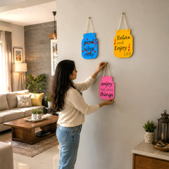 Smaran Jar Shaped Wooden Wall Hanging Sign Set | Good Vibes Only Enjoy Little Things Relax Life | 5x7 Inch Rustic Farmhouse Boho Plaque for Living Room Bedroom Home Decor