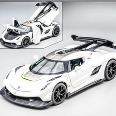White sports car with black accents on a gray background