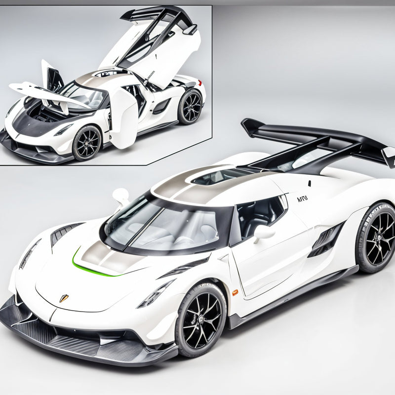 White sports car with black accents on a gray background
