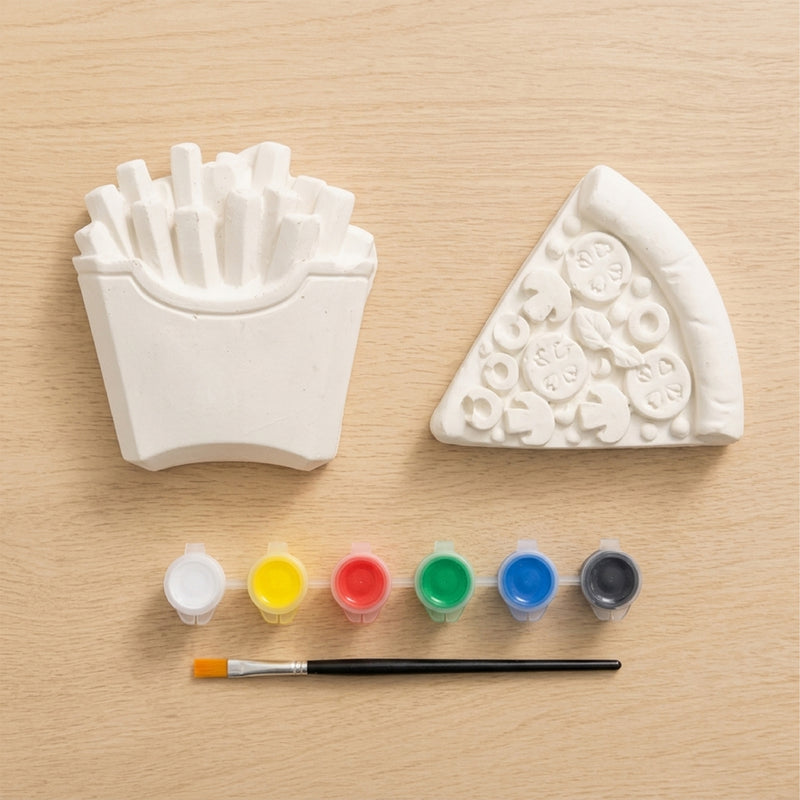 Todfod DIY Plaster Painting Kit for Kids, Junk Food Designs Art and Craft Set with 2 Figures, 6 Paint Colours and 1 Paintbrush