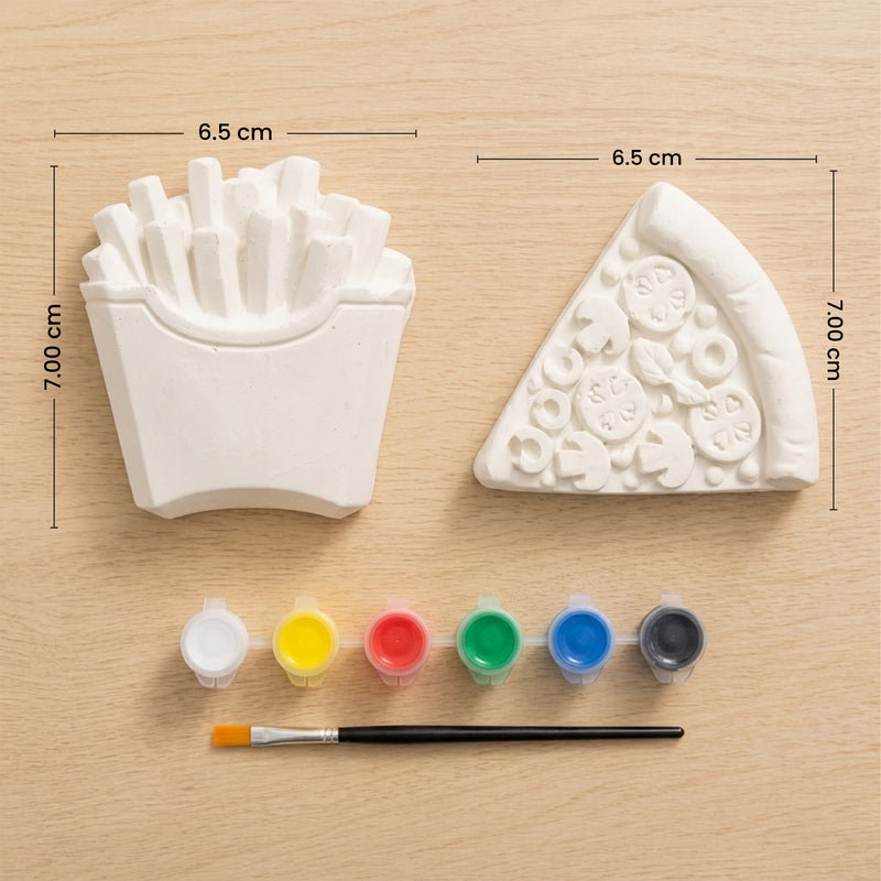 Todfod DIY Plaster Painting Kit for Kids, Junk Food Designs Art and Craft Set with 2 Figures, 6 Paint Colours and 1 Paintbrush