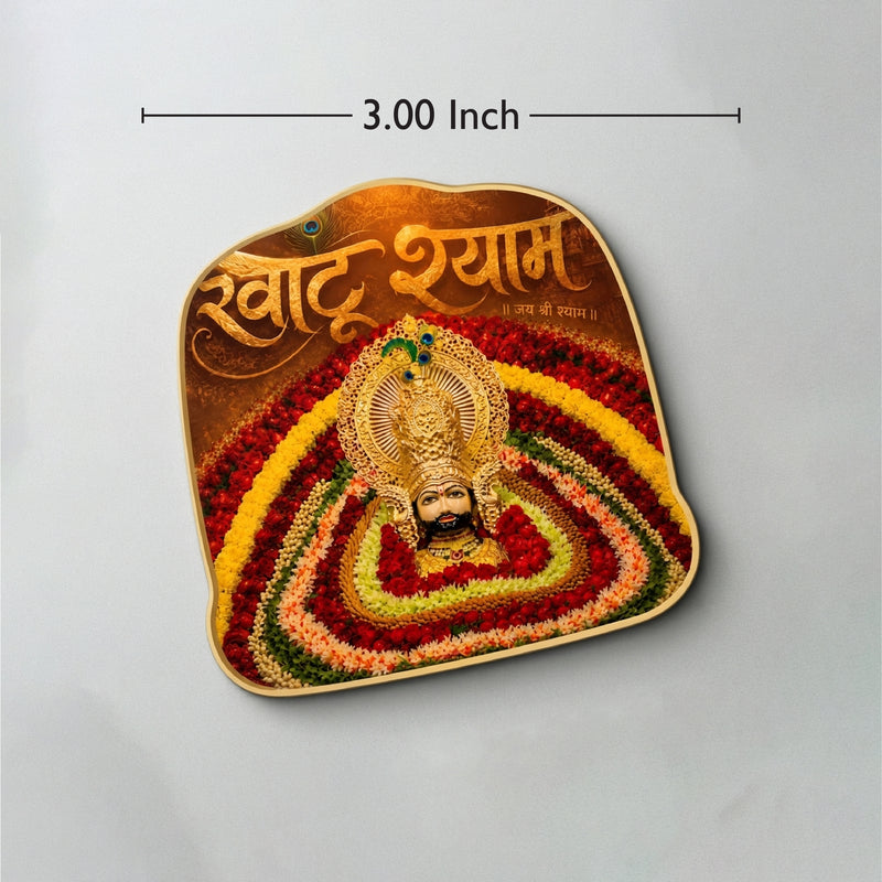 Todfod Khatu Shyam Fridge Magnet | Wooden Khatu Shyam Ji Temple Souvenir Refrigerator Magnet | Rajasthan Spiritual Decorative Magnet for Kitchen, Home & Office | 3 Inch