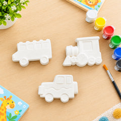 Todfod POP Plaster DIY Painting Kit for Kids | 3 Vehicle Shapes with 7 Paint Pots and Brush | Creative Art and Craft Activity
