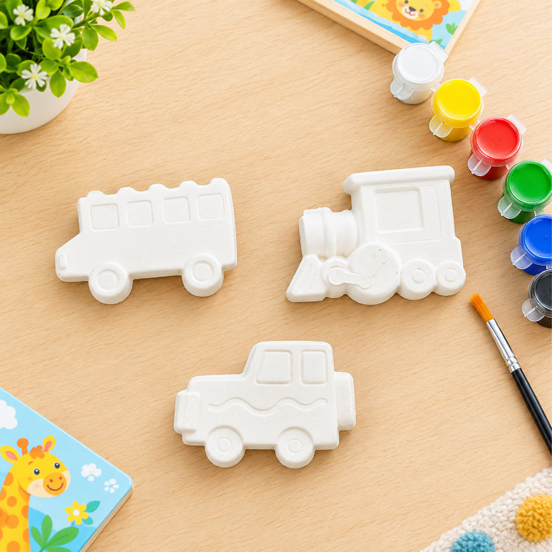 Todfod POP Plaster DIY Painting Kit for Kids | 3 Vehicle Shapes with 7 Paint Pots and Brush | Creative Art and Craft Activity