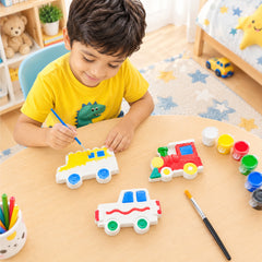 Todfod POP Plaster DIY Painting Kit for Kids | 3 Vehicle Shapes with 7 Paint Pots and Brush | Creative Art and Craft Activity