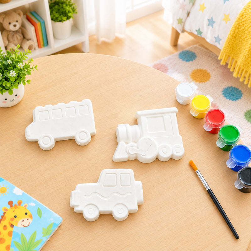 Todfod POP Plaster DIY Painting Kit for Kids | 3 Vehicle Shapes with 7 Paint Pots and Brush | Creative Art and Craft Activity