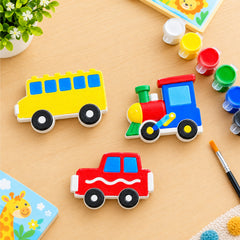 Todfod POP Plaster DIY Painting Kit for Kids | 3 Vehicle Shapes with 7 Paint Pots and Brush | Creative Art and Craft Activity