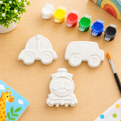 Todfod POP Plaster DIY Painting Kit for Kids | Car Bus and Train Shapes with 6 Paint Pots and Brush | Creative Art and Craft Activity