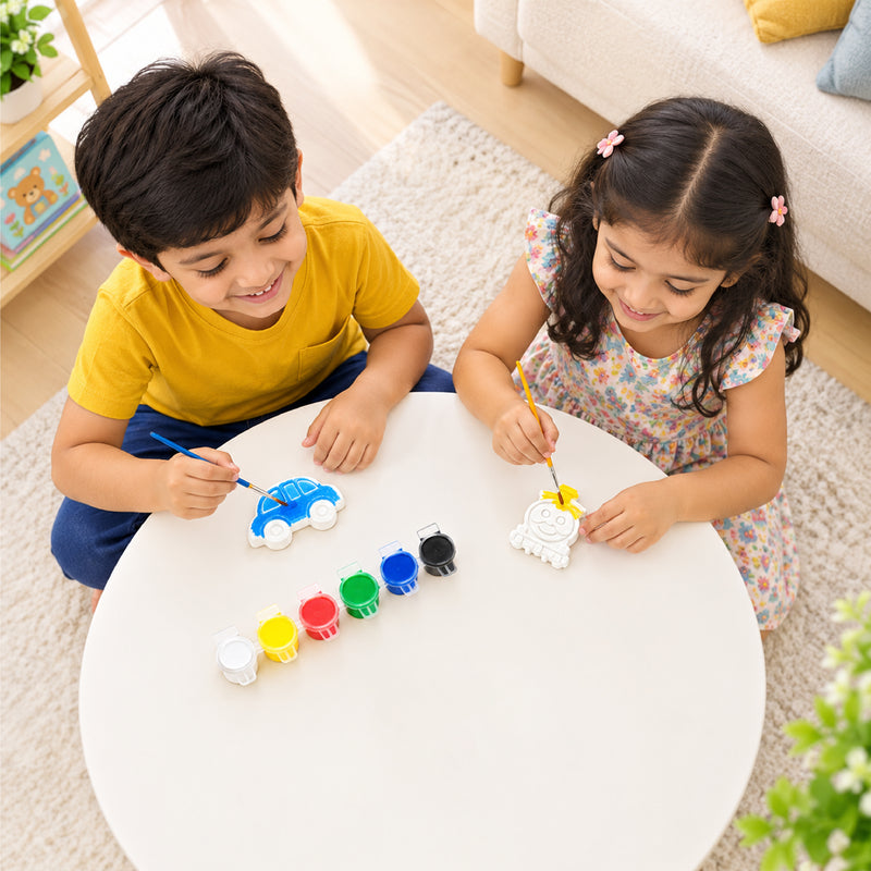 Todfod POP Plaster DIY Painting Kit for Kids | Car Bus and Train Shapes with 6 Paint Pots and Brush | Creative Art and Craft Activity