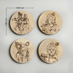 TodFod Krishna DIY Coaster Set of 4 | 4 Inch Engraved Wooden Paint-Your-Own Radha Krishna & Flute Art Coasters