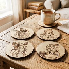 TodFod Krishna DIY Coaster Set of 4 | 4 Inch Engraved Wooden Paint-Your-Own Radha Krishna & Flute Art Coasters