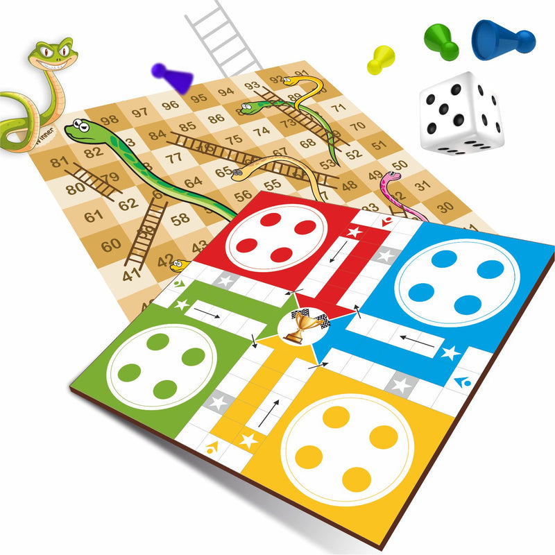 Doms Clapsjoy Ludo & Snakes and Ladders Board Game | 2-in-1 Family Game for Kids & Adults | Indoor Strategy & Fun Game with Dice and Playing Pawns | Family Game for Boys & Girls