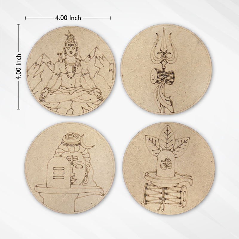 TodFod Mahadev DIY Coaster Set of 4 | 4 Inch Engraved Wooden Paint-Your-Own Om & Trishul Art Coasters