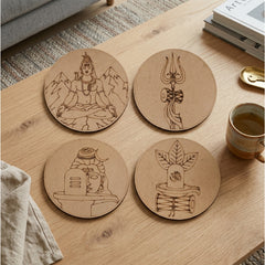 TodFod Mahadev DIY Coaster Set of 4 | 4 Inch Engraved Wooden Paint-Your-Own Om & Trishul Art Coasters